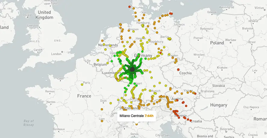 Mit dem Zug von Frankfurt nach Mailand | Bild: Screenshot direct.bahn.guru